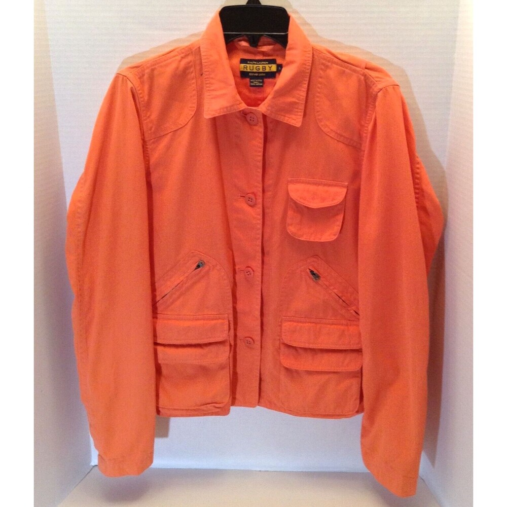 Ralph Lauren Blazer Jacket Women L Orange Cotton Rugby Preppy Gorpcore Festival